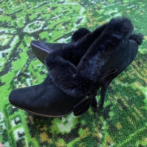 Sergio Rossi Leather Rabbit Fur Booties, Size 9.5